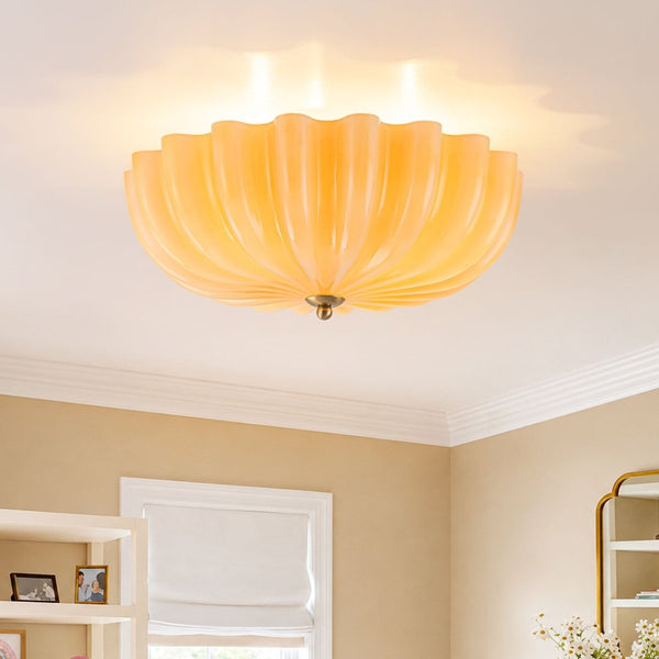 Chandelierias-Modern 3-Light Glossy White Daisy Glass Semi-Flush Mount-Semi Flush-Brass-Light Orange