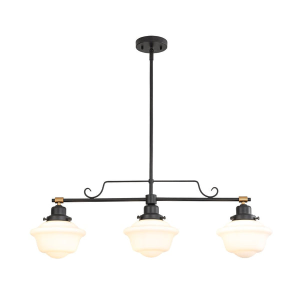 Chandelierias - Modern 3 - Light Ivory White Sculptural Glass Island Chandelier - Chandelier - Matte Black -