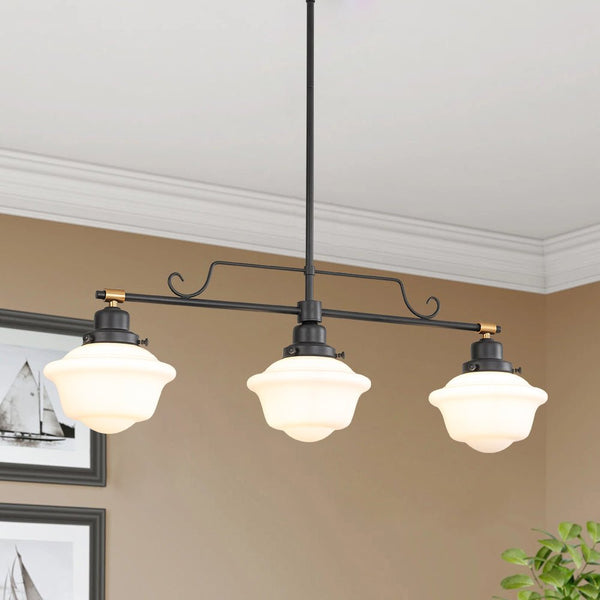 Chandelierias - Modern 3 - Light Ivory White Sculptural Glass Island Chandelier - Chandelier - Matte Black -