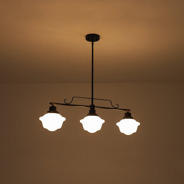 Chandelierias - Modern 3 - Light Ivory White Sculptural Glass Island Chandelier - Chandelier - Matte Black -