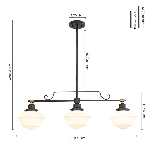 Chandelierias - Modern 3 - Light Ivory White Sculptural Glass Island Chandelier - Chandelier - Matte Black -
