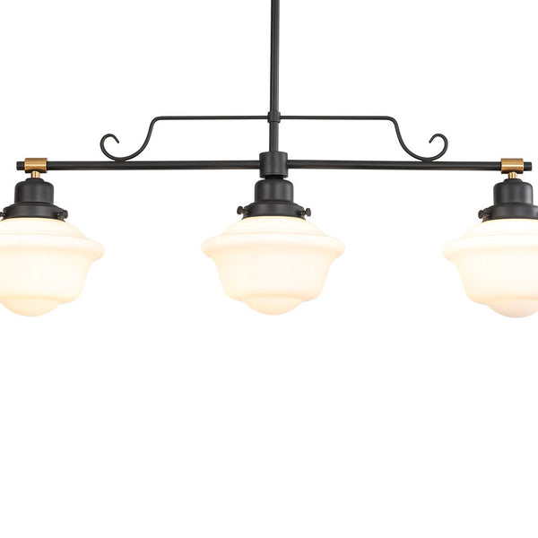 Chandelierias - Modern 3 - Light Ivory White Sculptural Glass Island Chandelier - Chandelier - Matte Black -