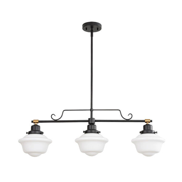 Chandelierias - Modern 3 - Light Ivory White Sculptural Glass Island Chandelier - Chandelier - Matte Black -