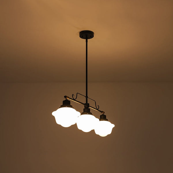 Chandelierias - Modern 3 - Light Ivory White Sculptural Glass Island Chandelier - Chandelier - Matte Black -