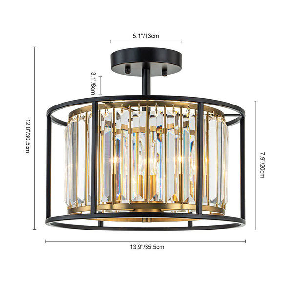 Chandelierias-Modern 3-Light Layered Crystal Drum Semi-Flush Mount-Semi Flush-3 Bulbs-