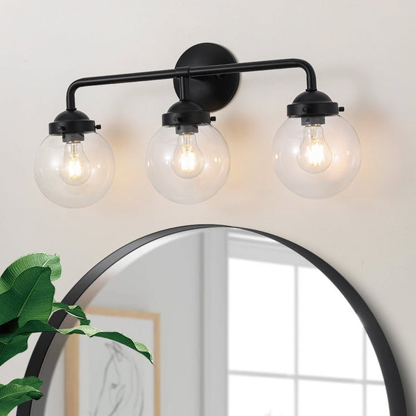 Chandelierias - Modern 3 - Light Linear Glass Globe Bathroom Vanity Light - Wall Light - Clear Glass -