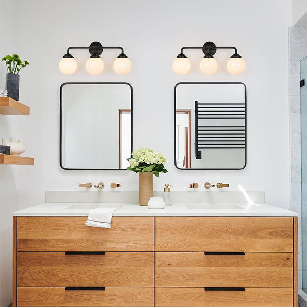Chandelierias - Modern 3 - Light Linear Glass Globe Bathroom Vanity Light - Wall Light - Opal Glass -