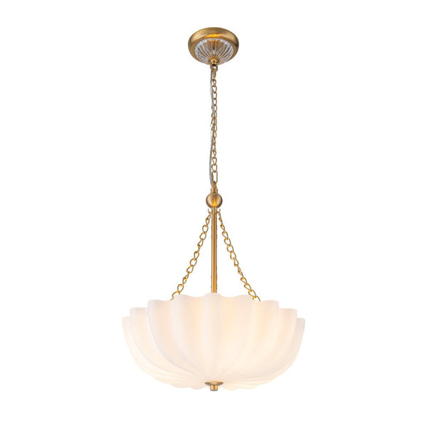 Chandelierias - Modern 3 - Light Milky White Daisy Glass Chandelier - Chandeliers - Brass - Ivory