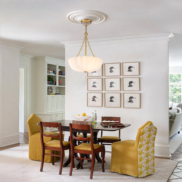 Chandelierias - Modern 3 - Light Milky White Daisy Glass Chandelier - Chandeliers - Brass - Ivory