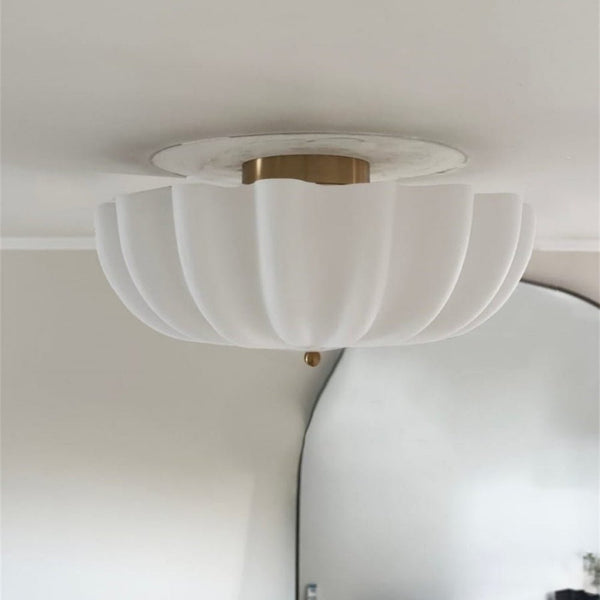 Chandelierias - Modern 3 - Light Milky White Daisy Glass Semi - Flush Mount - Semi Flush - Brass - Ivory