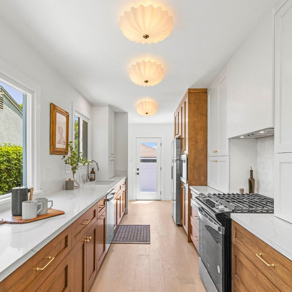 Chandelierias - Modern 3 - Light Milky White Daisy Glass Semi - Flush Mount - Semi Flush - Brass - Ivory (Back - order & Arrive in 3 - 4 Weeks)