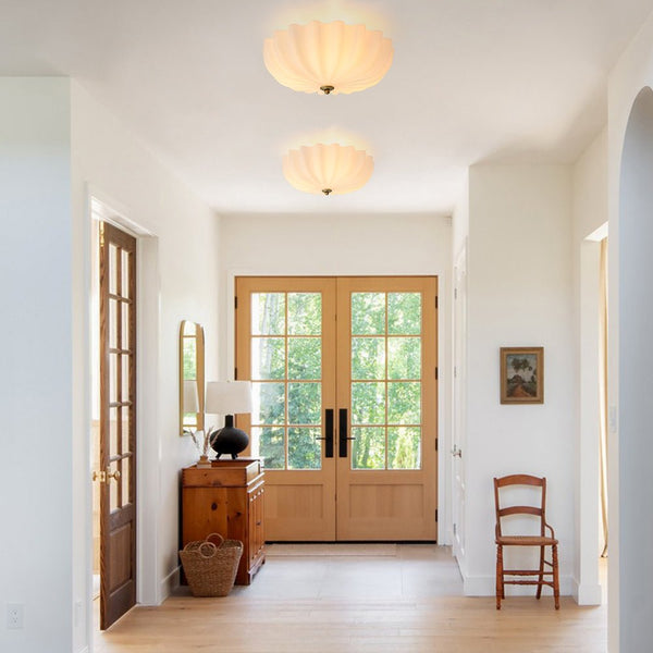 Chandelierias - Modern 3 - Light Milky White Daisy Glass Semi - Flush Mount - Semi Flush - Brass - Ivory (Back - order & Arrive in 3 - 4 Weeks)