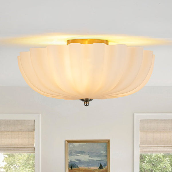 Chandelierias - Modern 3 - Light Milky White Daisy Glass Semi - Flush Mount - Semi Flush - Nickel (Back - order & Arrive in 2 - 3 Weeks) - Ivory