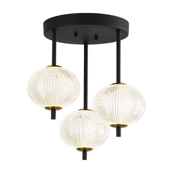 Chandelierias - Modern 3 - Light Rhombic Grid Acrylic Cluster Dimmable LED Semi - flush Mount - Semi Flush - Matte Black -