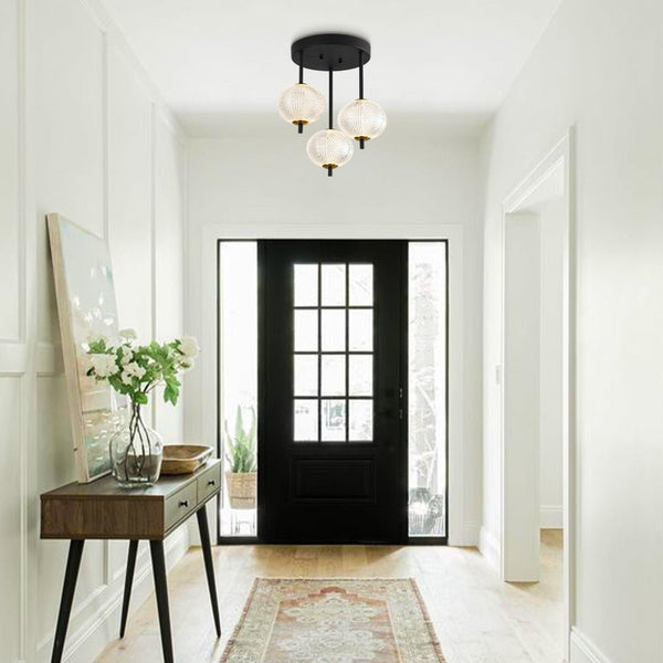 Chandelierias - Modern 3 - Light Rhombic Grid Acrylic Cluster Dimmable LED Semi - flush Mount - Semi Flush - Matte Black -