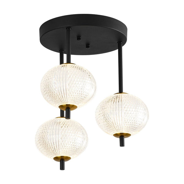 Chandelierias - Modern 3 - Light Rhombic Grid Acrylic Cluster Dimmable LED Semi - flush Mount - Semi Flush - Matte Black -
