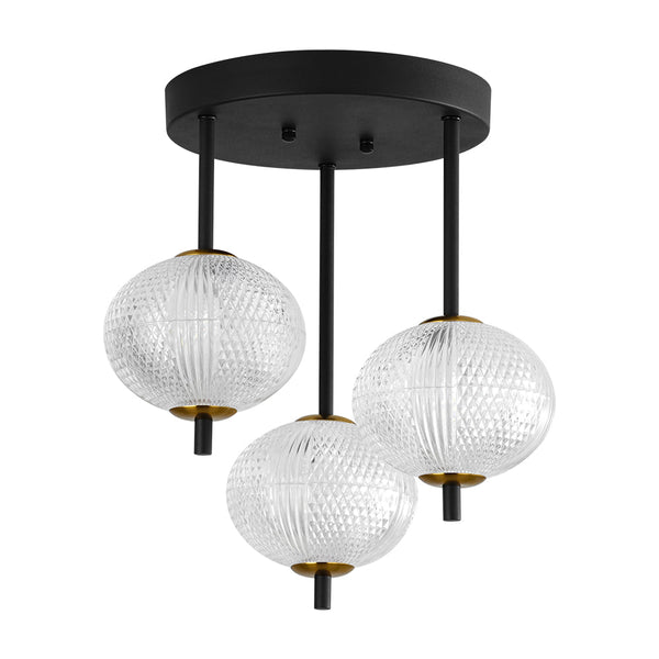 Chandelierias - Modern 3 - Light Rhombic Grid Acrylic Cluster Dimmable LED Semi - flush Mount - Semi Flush - Matte Black -