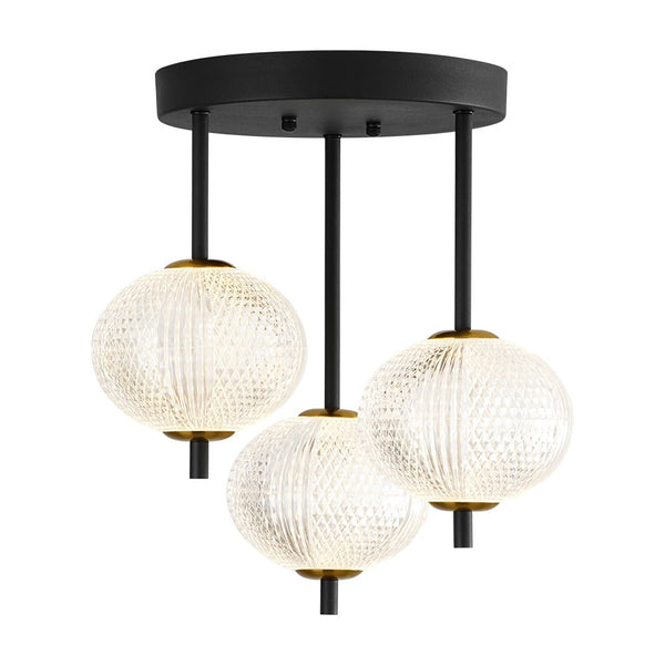 Chandelierias - Modern 3 - Light Rhombic Grid Acrylic Cluster Dimmable LED Semi - flush Mount - Semi Flush - Matte Black -