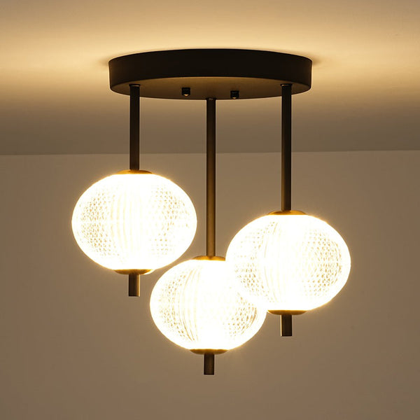 Chandelierias - Modern 3 - Light Rhombic Grid Acrylic Cluster Dimmable LED Semi - flush Mount - Semi Flush - Matte Black -