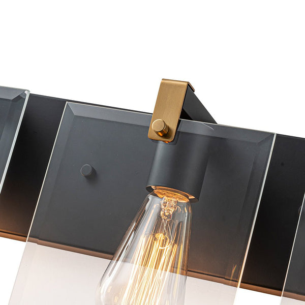 Chandelierias - Modern 3 - Light Square Clear Glass Vanity Light - Wall Light - Brass & Black -