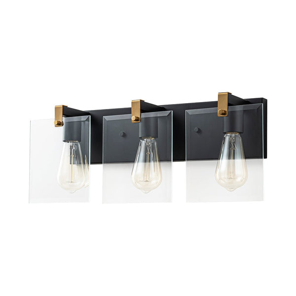 Chandelierias - Modern 3 - Light Square Clear Glass Vanity Light - Wall Light - Brass & Black -