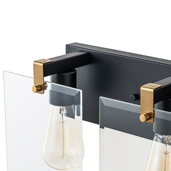 Chandelierias - Modern 3 - Light Square Clear Glass Vanity Light - Wall Light - Brass & Black -