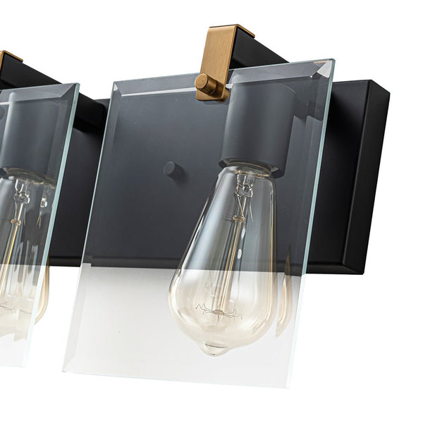 Chandelierias - Modern 3 - Light Square Clear Glass Vanity Light - Wall Light - Brass & Black -
