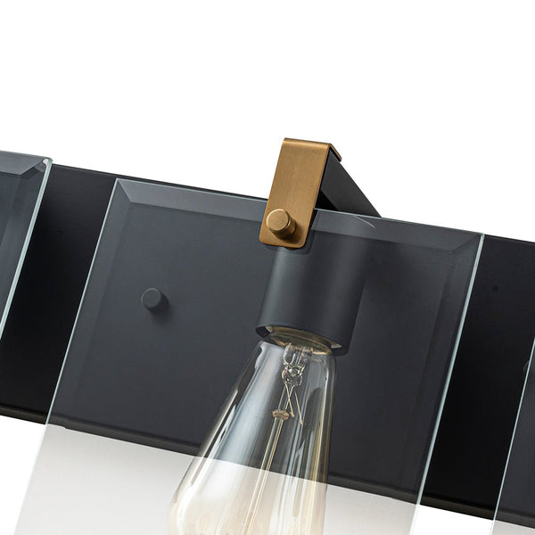 Chandelierias - Modern 3 - Light Square Clear Glass Vanity Light - Wall Light - Brass & Black -