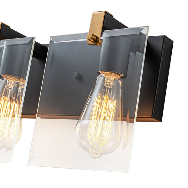Chandelierias - Modern 3 - Light Square Clear Glass Vanity Light - Wall Light - Brass & Black -