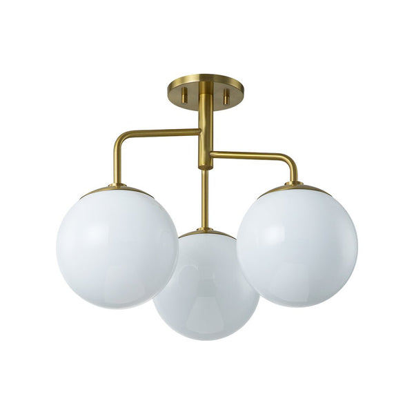 Chandelierias - Modern 3 - Light Staggered Arm Opal Glass Semi - Flush Mount - Semi Flush - Brass -