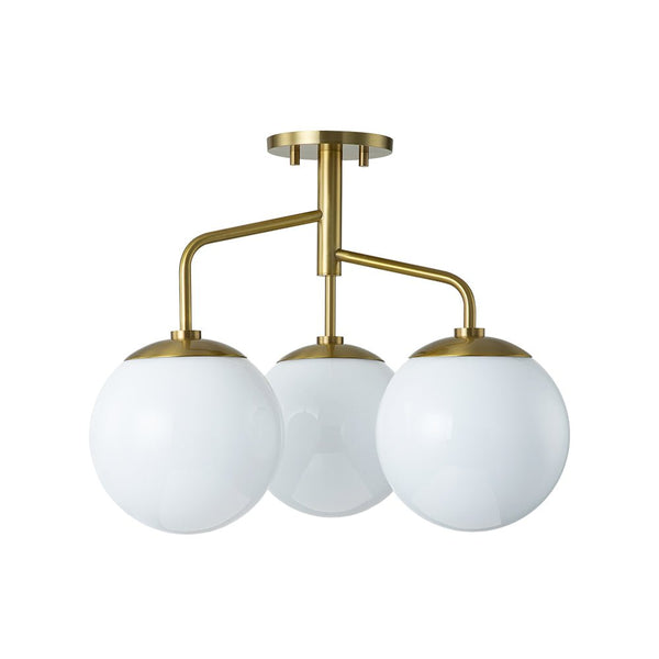 Chandelierias - Modern 3 - Light Staggered Arm Opal Glass Semi - Flush Mount - Semi Flush - Brass -