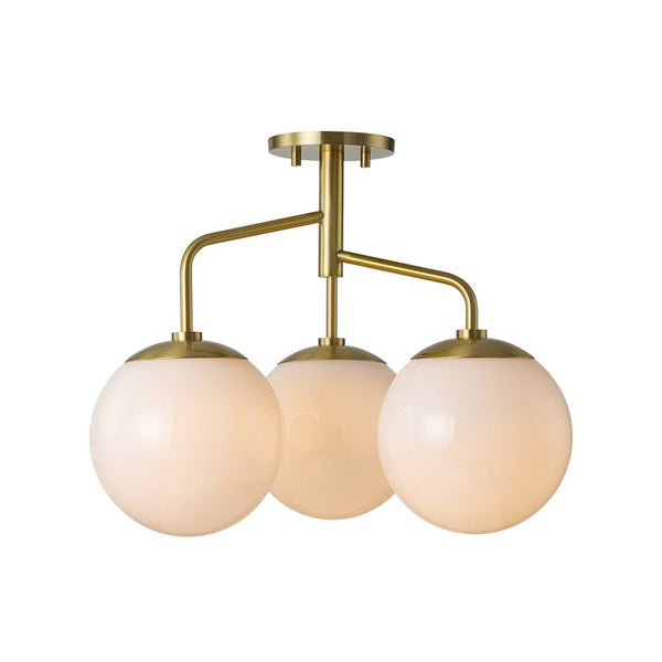 Chandelierias - Modern 3 - Light Staggered Arm Opal Glass Semi - Flush Mount - Semi Flush - Brass -