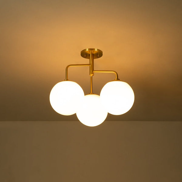 Chandelierias - Modern 3 - Light Staggered Arm Opal Glass Semi - Flush Mount - Semi Flush - Brass -