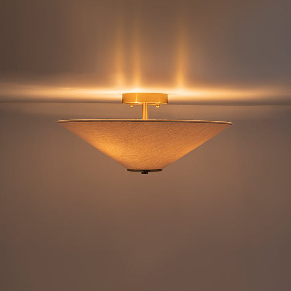 Chandelierias - Modern 3 - Light Umbrella - Shaped Linen Semi - Flush Mount - Semi Flush - Brass -