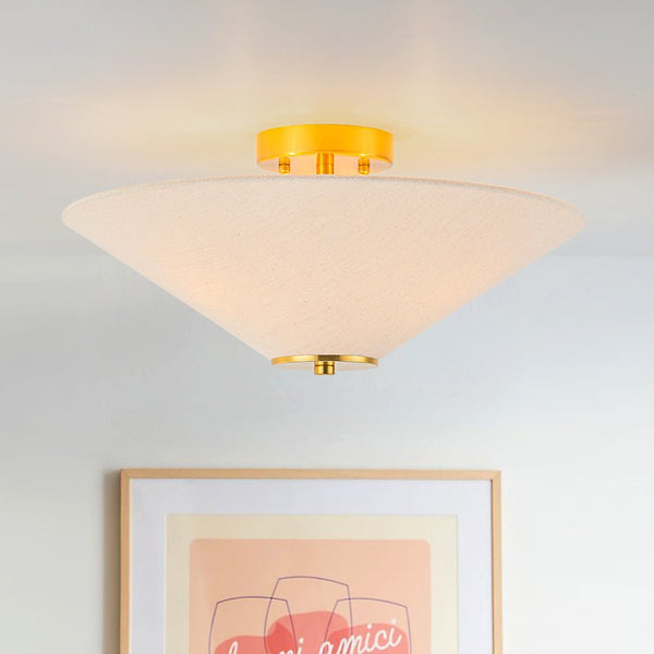 Chandelierias - Modern 3 - Light Umbrella - Shaped Linen Semi - Flush Mount - Semi Flush - Brass -