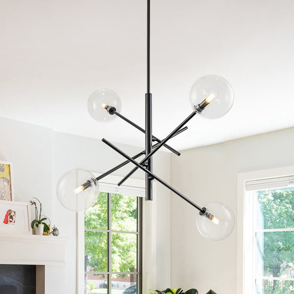 Chandelierias - Modern 4 - Light Clear Glass Globe Sputnik Mobile Chandelier - Chandeliers - Black -