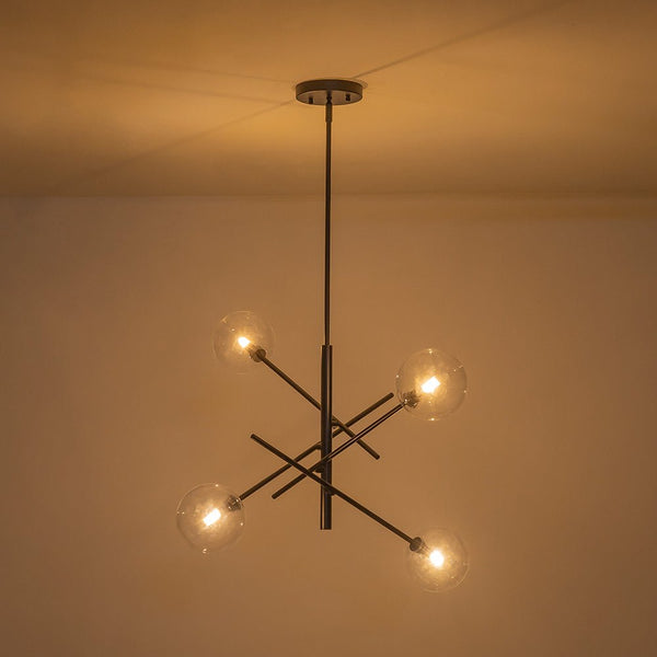 Chandelierias - Modern 4 - Light Clear Glass Globe Sputnik Mobile Chandelier - Chandeliers - Black -