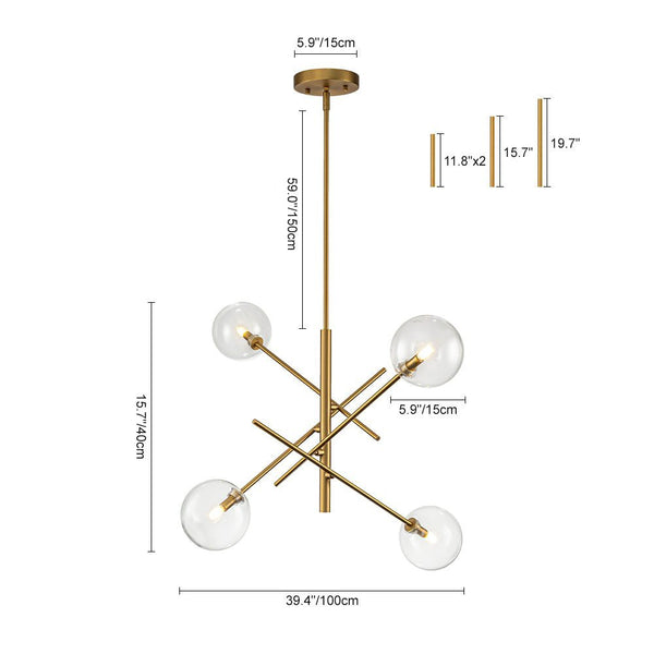 Chandelierias - Modern 4 - Light Clear Glass Globe Sputnik Mobile Chandelier - Chandeliers - Black -