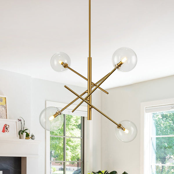 Chandelierias - Modern 4 - Light Clear Glass Globe Sputnik Mobile Chandelier - Chandeliers - Gold -