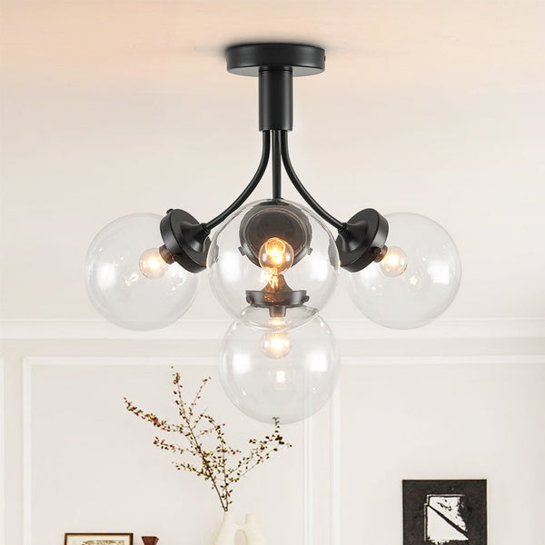 Chandelierias - Modern 4 - Light Clear Glass Globe Sputnik Semi - flush Mount - Semi Flush - Black -