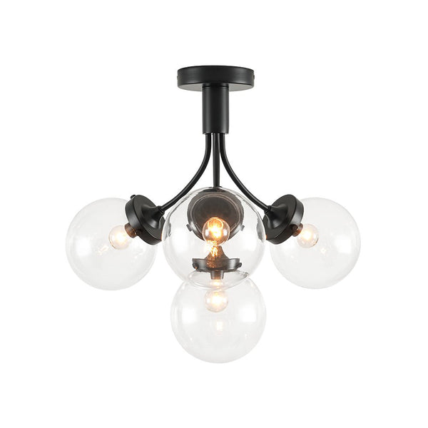 Chandelierias - Modern 4 - Light Clear Glass Globe Sputnik Semi - flush Mount - Semi Flush - Black -