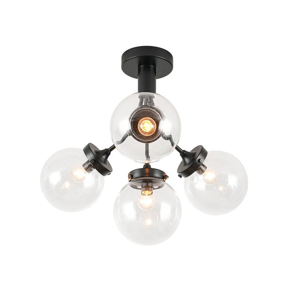 Chandelierias - Modern 4 - Light Clear Glass Globe Sputnik Semi - flush Mount - Semi Flush - Black -