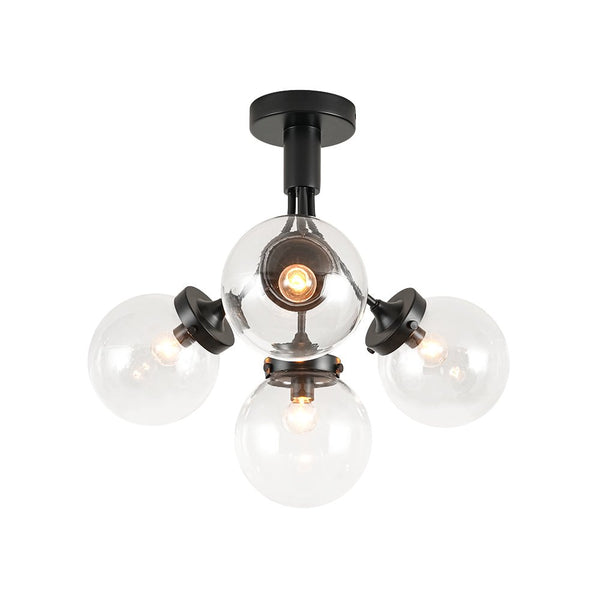 Chandelierias - Modern 4 - Light Clear Glass Globe Sputnik Semi - flush Mount - Semi Flush - Black -