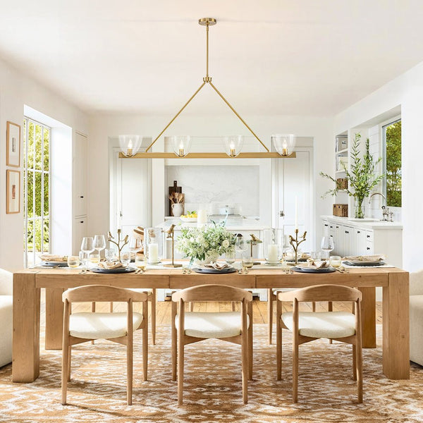 Chandelierias - Modern 4 - Light Clear Glass Long Dining Chandelier - Chandeliers - Brass -