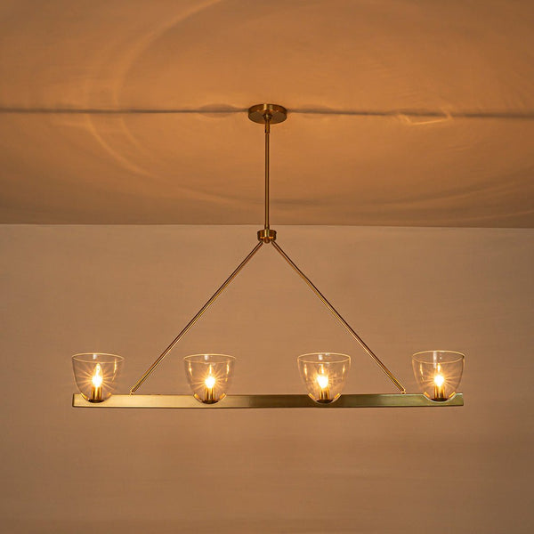 Chandelierias - Modern 4 - Light Clear Glass Long Dining Chandelier - Chandeliers - Brass -