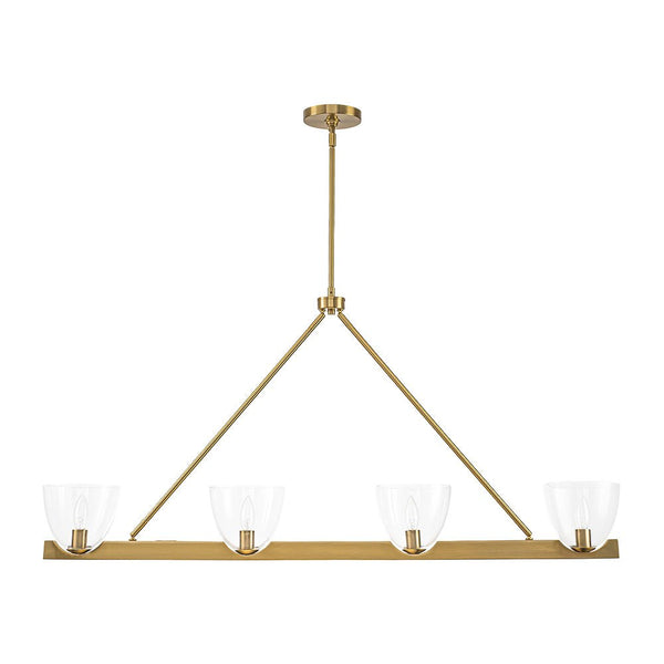Chandelierias - Modern 4 - Light Clear Glass Long Dining Chandelier - Chandeliers - Brass -
