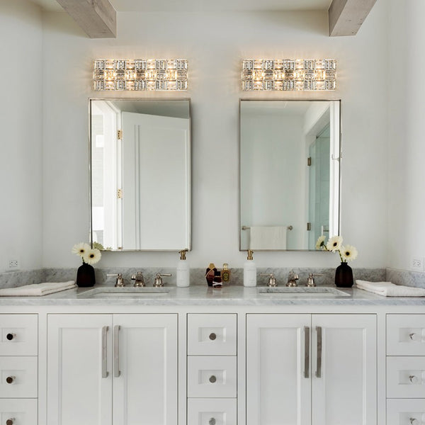 Chandelierias - Modern 4 - Light Crystal Grid Rectangle Wall Sconce - Wall Light - Polished Nickel -