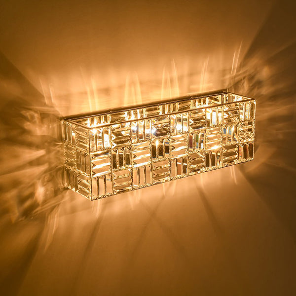 Chandelierias - Modern 4 - Light Crystal Grid Rectangle Wall Sconce - Wall Light - Polished Nickel -