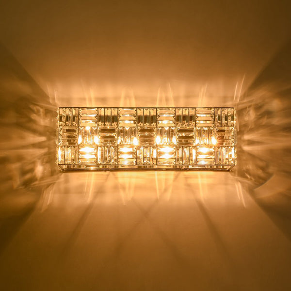 Chandelierias - Modern 4 - Light Crystal Grid Rectangle Wall Sconce - Wall Light - Polished Nickel -