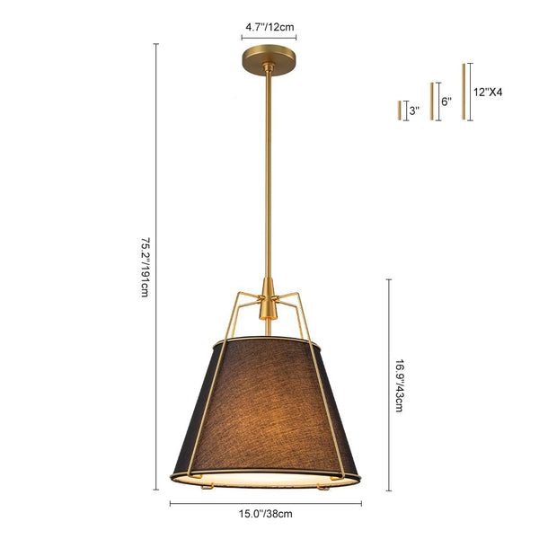 Chandelierias - Modern 4 - Light Fabric Conical Shade Pendant - Pendant - Black Shade & Gold Accents -